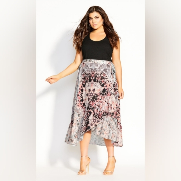 City Chic Bella Abstract Flowy Wrap Midi Skirt - Picture 1 of 14
